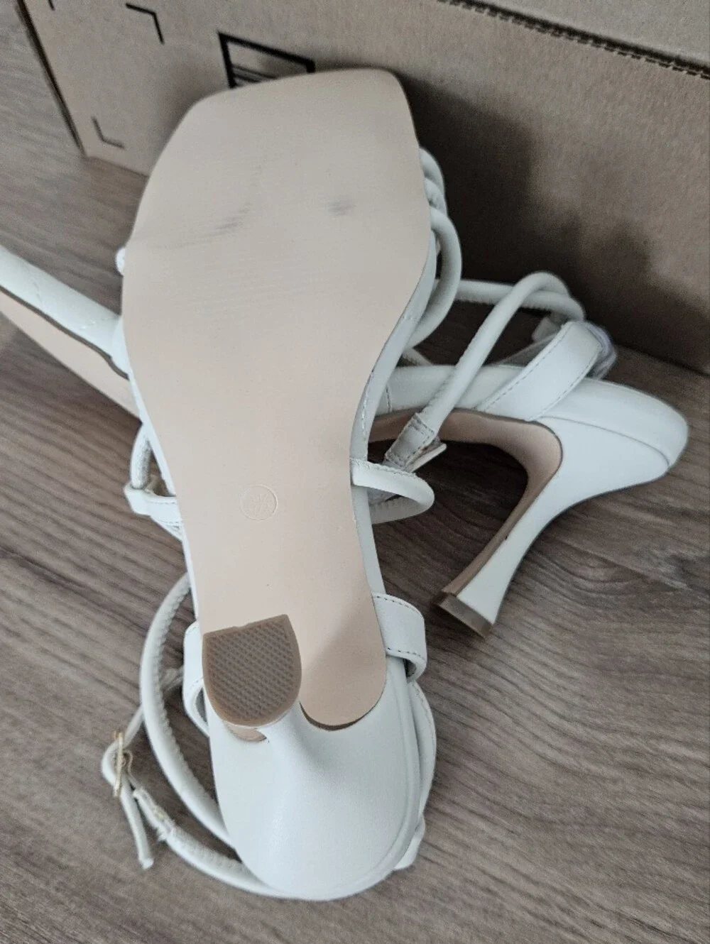 Women’s Strappy Quilted Square-Toe Heels in Cream Size 8.5